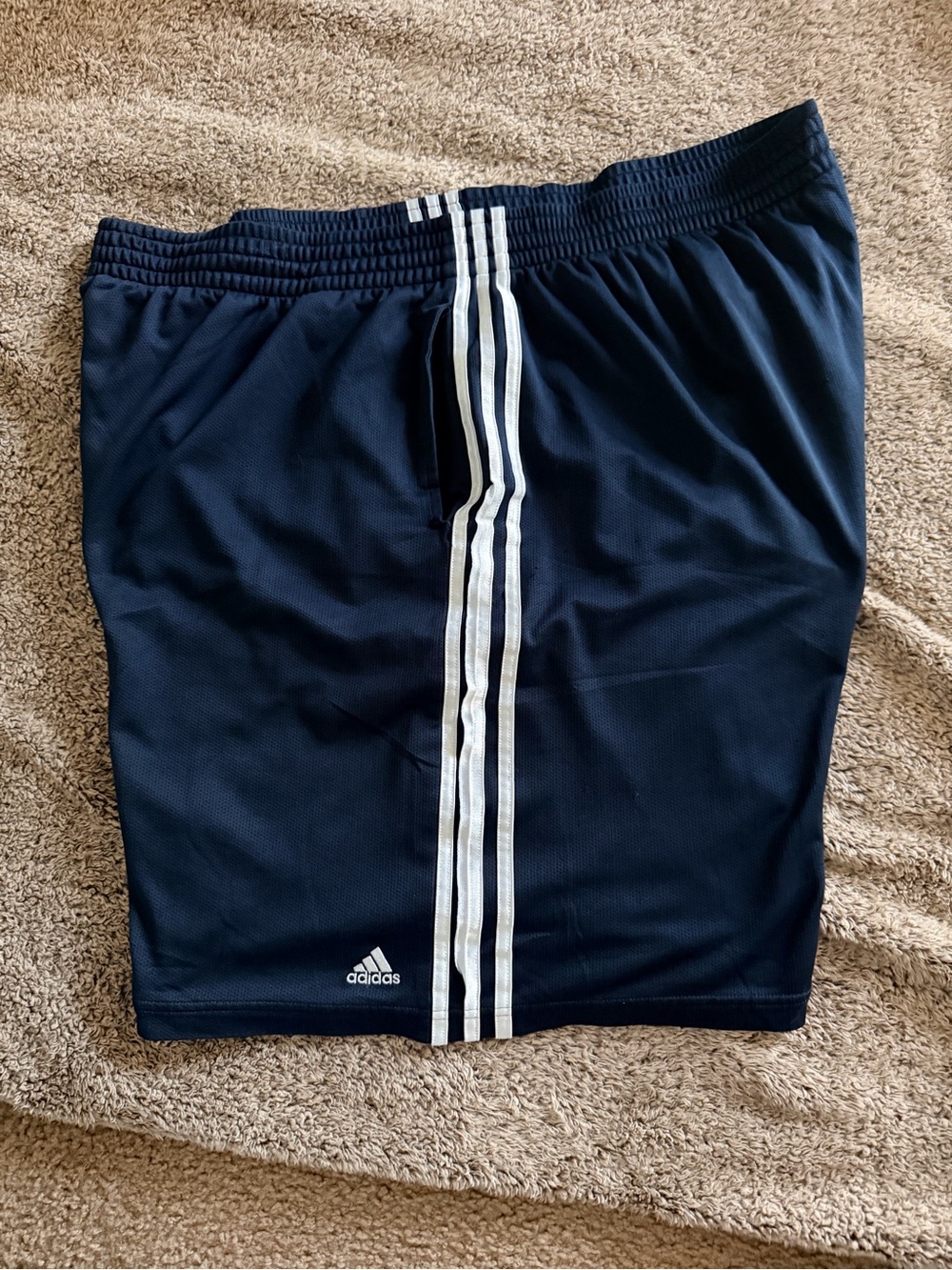 adidas Navy Athletic Shorts with White Side Stripes - Picture 2 of 4